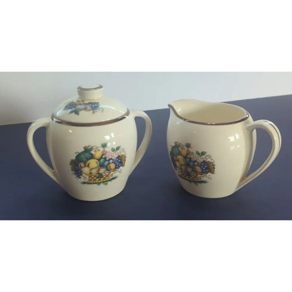 Vintage Edwin M Knowles Sugar And Creamer Ceramic Concord Pattern